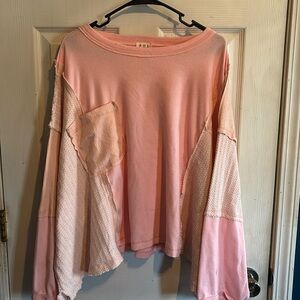 Patchwork long sleeve waffle top